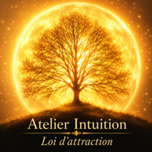 Arbre lumineux sous un soleil étoilé illustrant l’atelier intuition et loi d’attraction