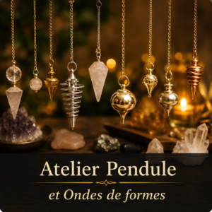 Pendules en pierre, métal, laiton et bois illustrant l’atelier pendule et ondes de forme