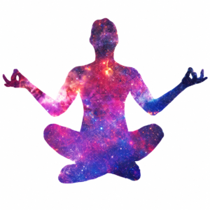 Personne en méditation représentée comme une constellation, symbole de méditation et de connexion à soi