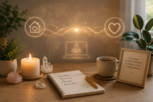 Illustration d’un accompagnement personnalisé à distance, symbolisant le lien, l’écoute et le bien-être